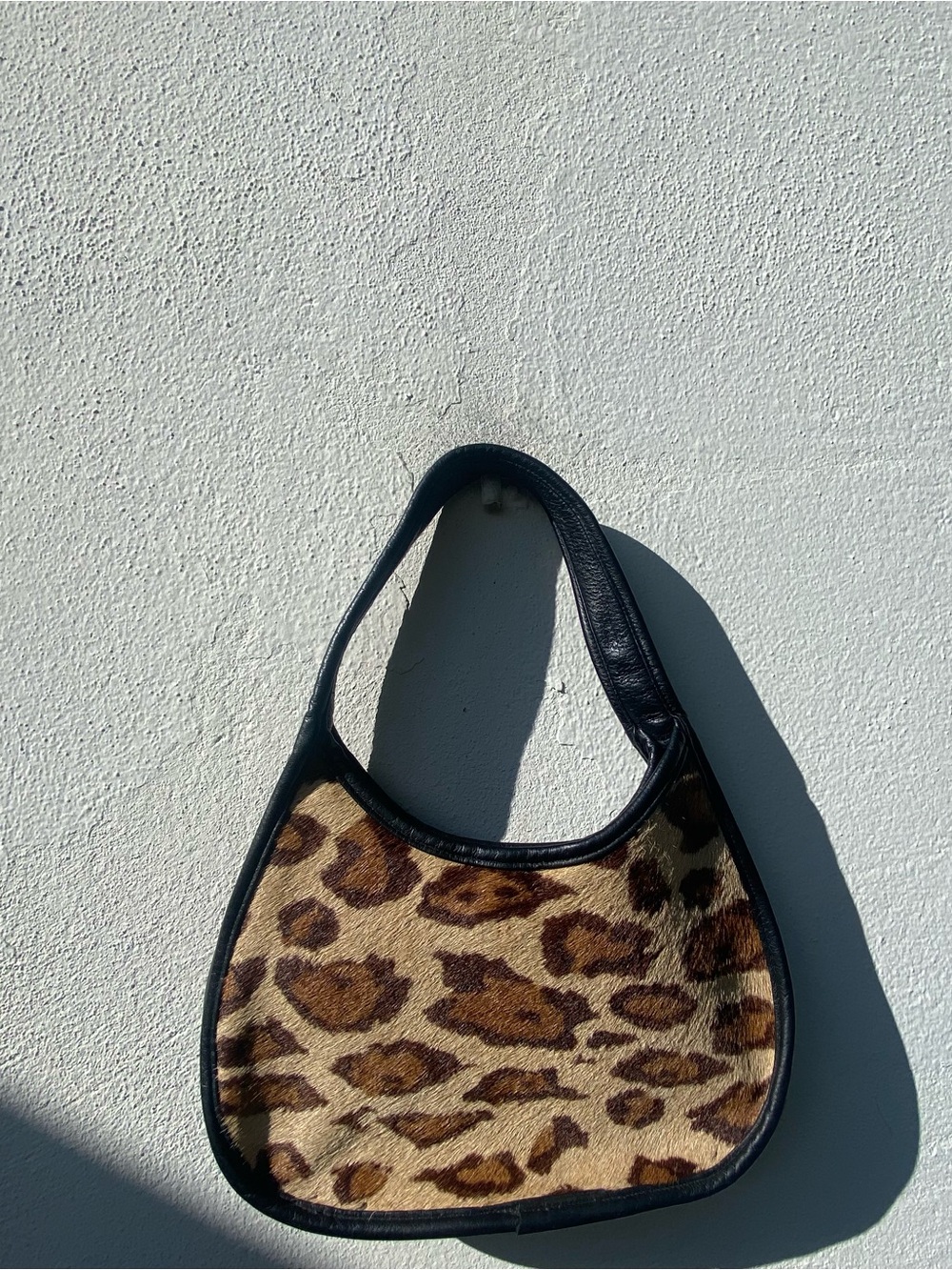 Y2K Status Quo Brown Leopard Calf Hair & Genuine Leather Top Handle Purse